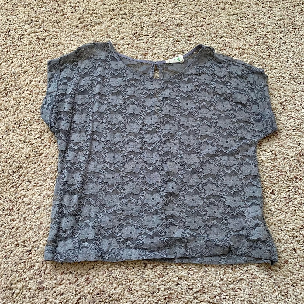 Gray Lace Sheer Top